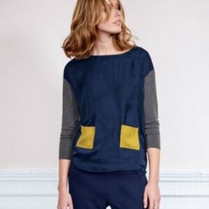 Boden Mixed Media Long Sleeve Block Silky Top blouse women plus size 14
